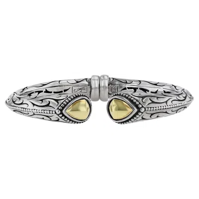 Pre-owned Scott Kay Ladies Sterling Silver 18k Yellow Gold Engraved Cuff Bracelet