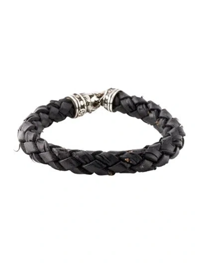 Pre-owned Scott Kay Leather Woven Wrap Bracelet In Black