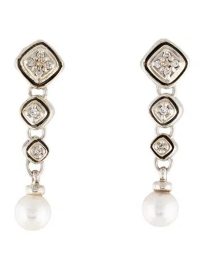 Pre-owned Scott Kay Pearl & Diamond Drop Earrings In Multicolor
