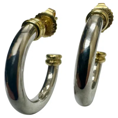 Pre-owned Scott Kay Platinum & 18k Yellow Gold Sculptural Hoop Earrings