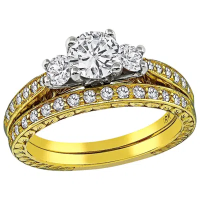Pre-owned Scott Kay Round Diamond Engagement Ring And Wedding Band Set In Multi