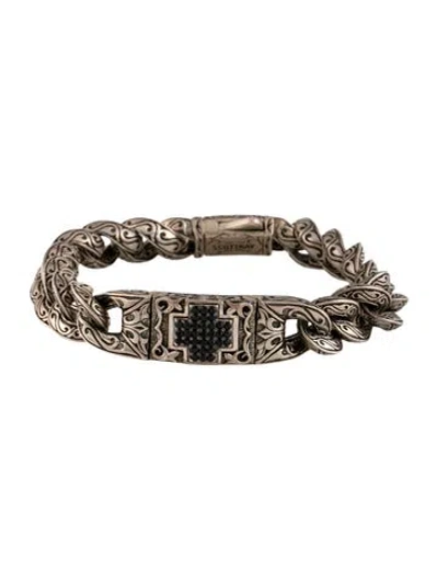 Pre-owned Scott Kay Sapphire Cross Curb Link Bracelet, 7.5" In Multicolor