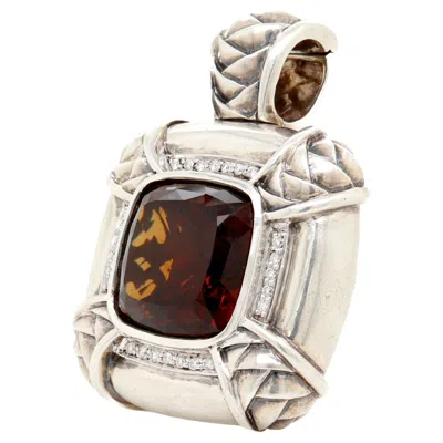 Pre-owned Scott Kay Smoky Quartz And Diamond Basket Weave Silver Pendant Enhancer In Multi