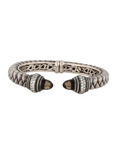 Pre-owned Scott Kay Smoky Quartz & Diamond Hinged Cuff, 6.25" In Multi