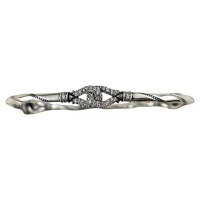 Pre-owned Scott Kay Sterling Silver And Diamond Station Bangle Bracelet #25609 In Multi