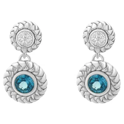 Pre-owned Scott Kay Sterling Silver Blue Topaz And Diamond Drop Earrings