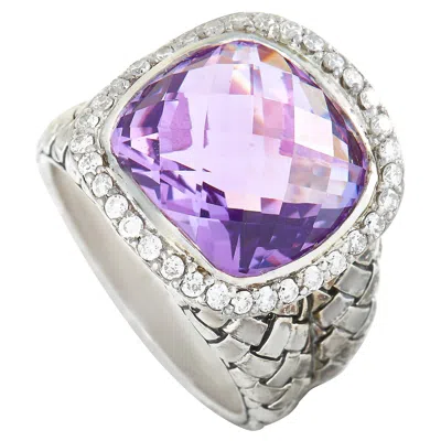 Pre-owned Scott Kay Sterling Silver Diamond And Amethyst Dome Ring In Purple