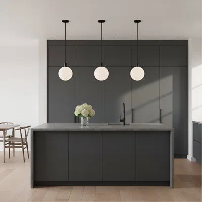 Scott Living Colewood 1 Light Kitchen Pendant With Milk Shade In Midnight Black