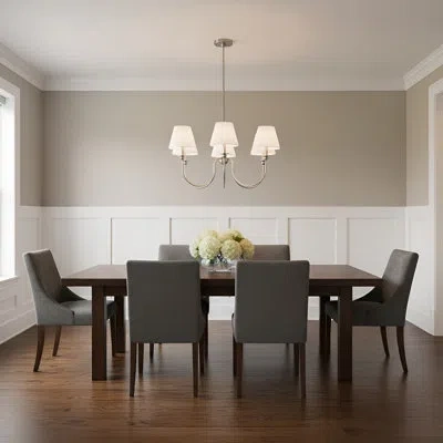Scott Living Elsay Dining Room Chandelier With White Linen Shade In Brushed Nickel
