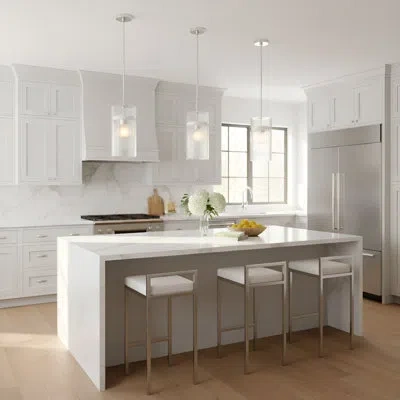 Scott Living Liouet 1 Light Kitchen Pendant With Clear Ribbed Shade In Brushed Nickel