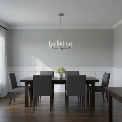 Scott Living Lochdale Dining Room Chandelier With Clear Ribbed Shade In Brushed Nickel