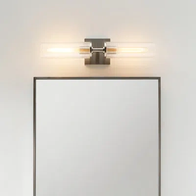 Scott Living Sarita 2 Light Bathroom Bedroom Wall Fixture With Clear Ribbed Shade In Brushed Nickel