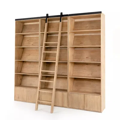 Scout & Nimble Bane Triple Bookshelf With Ladder   Smoked Pine
