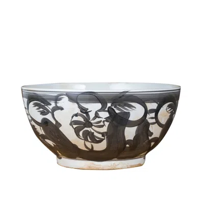 Scout & Nimble Black Porcelain Bowl Twisted Flower Motif