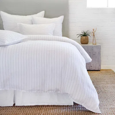 Scout & Nimble Blake White / Ocean Striped Linen Queen Duvet Cover