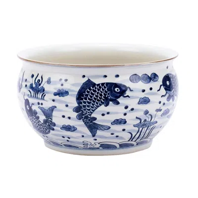 Scout & Nimble Blue & White Fish Motif Orchid Bowl