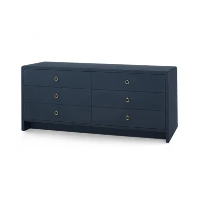 Scout & Nimble Bryant Extra Wide Lacquered Linen 6 Drawer Dresser   Navy Blue