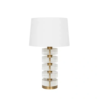 Scout & Nimble Cybill Acrylic And Brushed Brass Stack Lamp With White Linen Shade