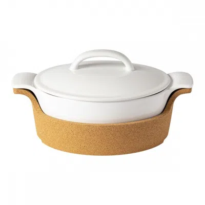 Scout & Nimble Ensemble Large Ceramic Stoneware Oval Casserole With Cork Tray