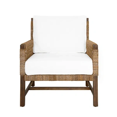 Scout & Nimble Harmon Club Chair With Woven Seagrass Detail And Ivory Linen Cushion