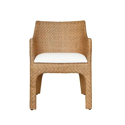 Scout & Nimble Noelle Basketweave Rattan Wrapped Dining Chair With Ivory Linen Cushion