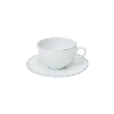 Scout & Nimble Pearl Scalloped Ceramic Stoneware Tea Cup And Saucer  White