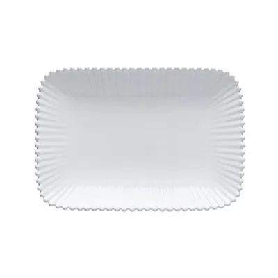 Scout & Nimble Pearl Small 12'' Scalloped White Ceramic Stoneware Rectangle Platter