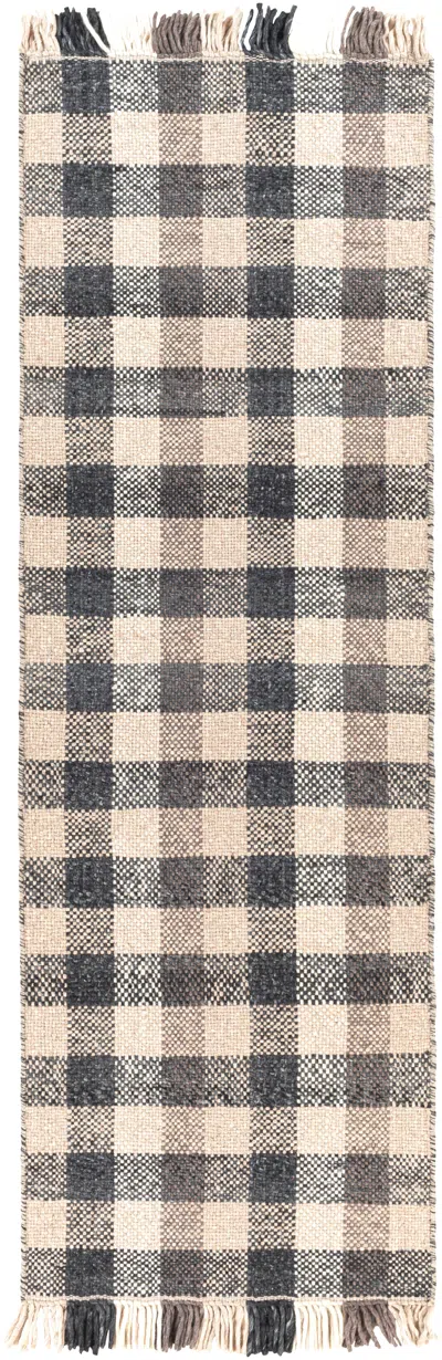 Scout & Nimble Reliance Hand Woven Global Wool Charcoal / Tan Plaid Rug   2'6" X 8'