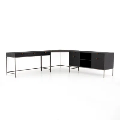 Scout & Nimble Trey Black Wash Poplar Desk System With Filing Credenza