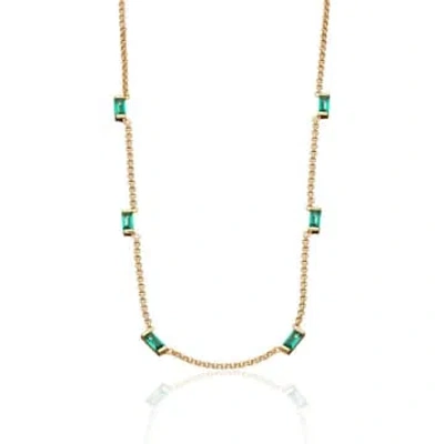 Scream Pretty Cleopatra Green Baguette Chain Necklace- Gold Plated Spg-85