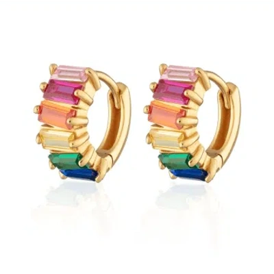 Scream Pretty Rainbow Baguette Huggie Earrings In Gold