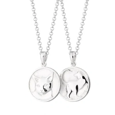 Scream Pretty Silver Cat Heads & Tails Necklace In Metallic