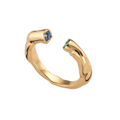 Scream Pretty Women's Blue / Green / Gold Gold Nugget Stacker Open Ring - M/l
