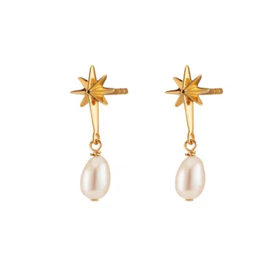 Scream Pretty Women's Gold Angel Star & Pearl Drop Stud Earrings