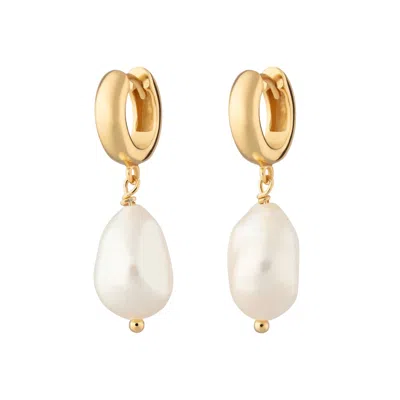 Scream Pretty Baroque Pearl Huggie Hoop Earrings In Gold