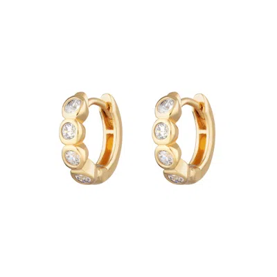 Scream Pretty Women's Gold Bezel Huggie Earrings With Clear Stones