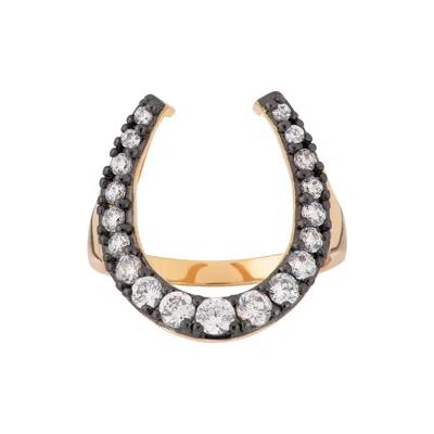 Scream Pretty Women's Gold / Black Gold & Black Horseshoe Ring With Clear Stones