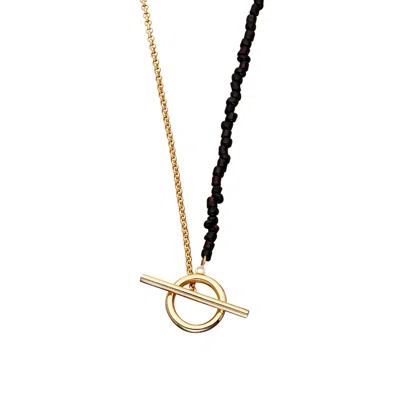 Scream Pretty Women's Gold / Black Gold Black Bead & Chain T-bar Necklace
