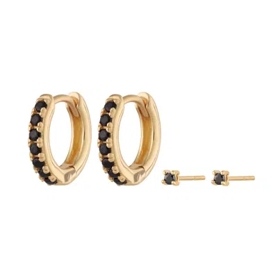 Scream Pretty Women's Gold / Black Gold Black Stone Huggie & Tiny Stud Set Of Earrings In Multi