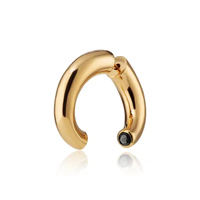 Scream Pretty Women's Gold / Black Gold Sparkle Single Split Hoop Earring With Black Stone In Multi