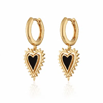 Scream Pretty Women's Gold Black Heart Charm Hoop Earrings