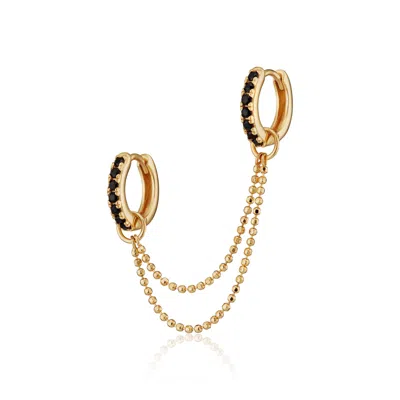 Scream Pretty Women's Gold Black Stone Double Chain Huggie Earring