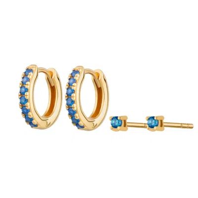 Scream Pretty Women's Gold / Blue Gold Blue Stone Huggie And Tiny Stud Set Of Earrings