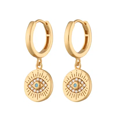 Scream Pretty Women's Gold / Blue Gold Evil Eye Charm Hoop Earrings