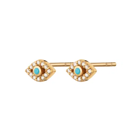 Scream Pretty Women's Gold / Blue Gold Evil Eye Stud Earrings In Multi