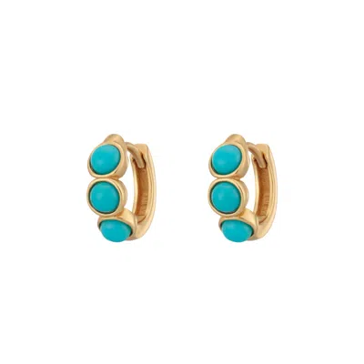 Scream Pretty Women's Gold / Blue Gold Turquoise Cabochon Huggie Earrings In Multi