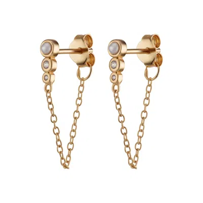 Scream Pretty Women's Gold Chained Pearl Stud Earrings