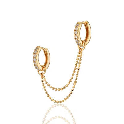 Scream Pretty Women's Gold Clear Stone Double Chain Huggie Earring In White
