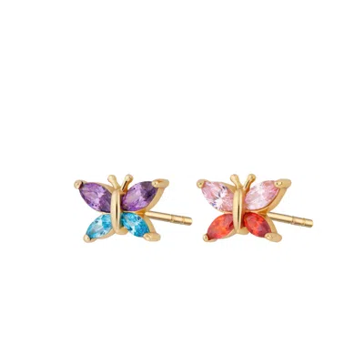 Scream Pretty Women's Gold Colour Pop Butterfly Stud Earrings In Multi