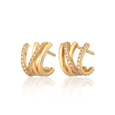 Scream Pretty Women's Gold Crossed Illusion Hoop Stud Earrings